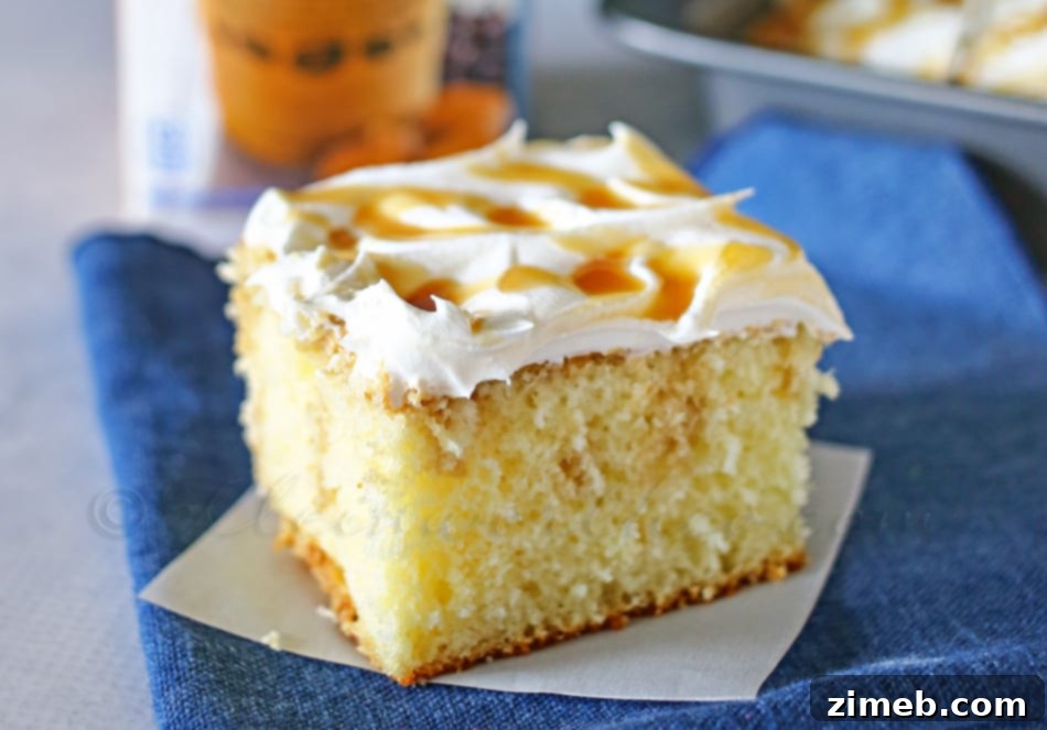 Creamy Caramel Macchiato Poke Cake 2 Delicious Caramel Macchiato Poke Cake topped with whipped cream and caramel drizzle