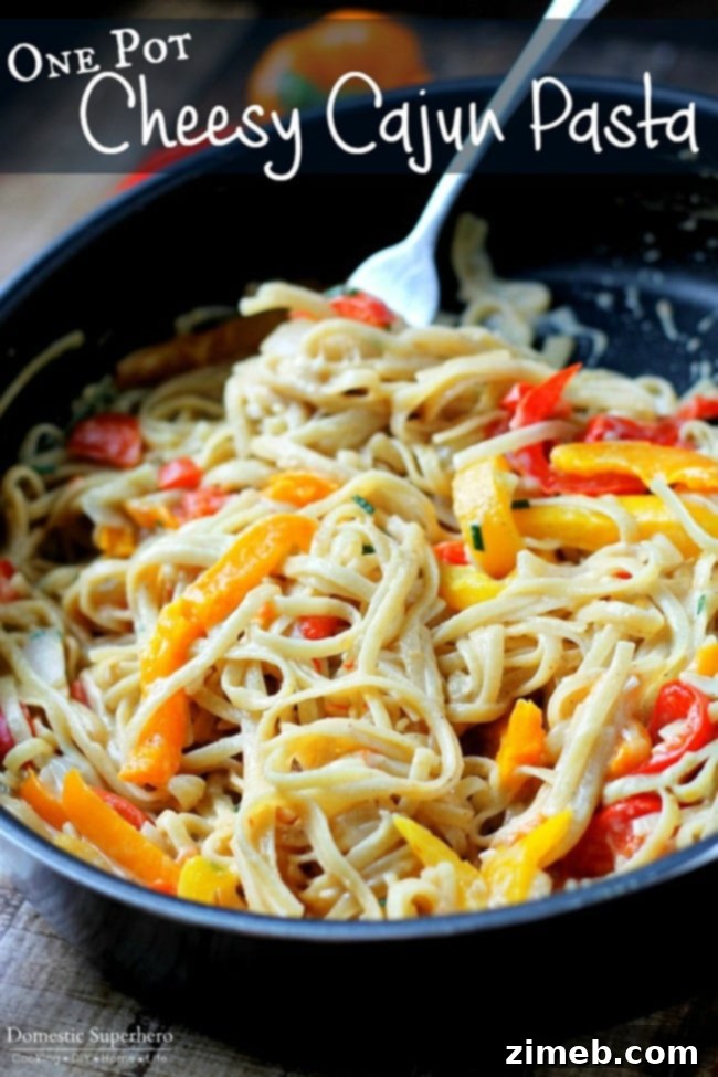 One Pot Cheesy Cajun Pasta - a vibrant, creamy pasta dish with Cajun spices