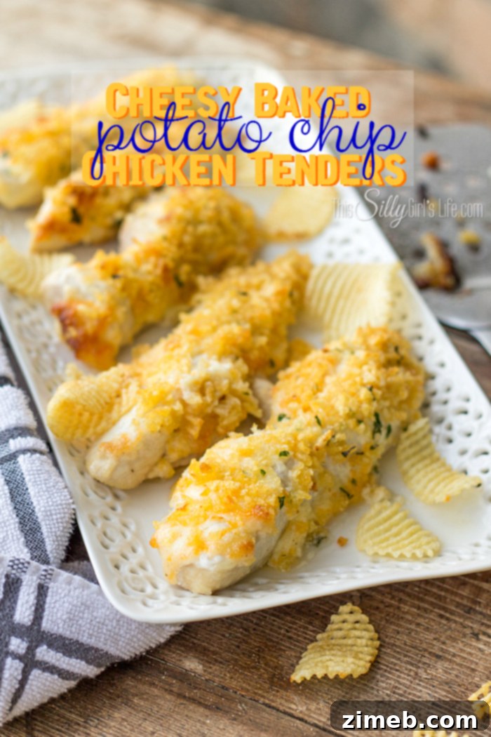 Cheesy Baked Potato Chip Chicken Tenders - crispy chicken tenders with a cheesy potato chip crust