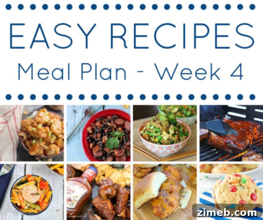 The Easy Dinner Recipes Meal Plan - Week 4 with diverse delicious meals