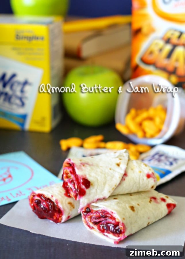Almond Butter and Jam Pinwheels 2 Almond Butter & Jam Wrap - Perfect for School Lunches