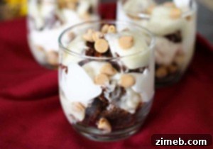 Peanut Butter Brownie Bliss Trifle 5 Peanut Butter Brownie Trifle in a clear glass