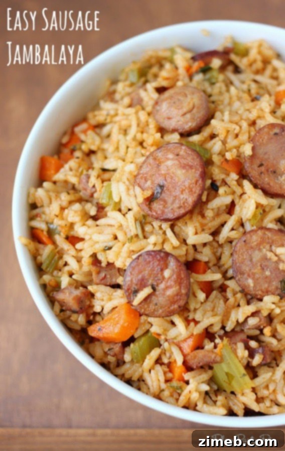 Hearty bowl of Easy Cajun Sausage Jambalaya