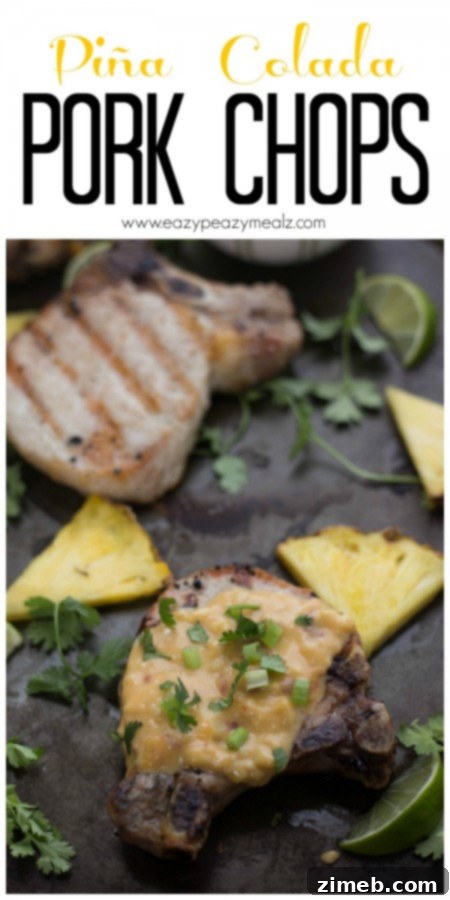 Pina Colada Pork Chops with pineapple garnish