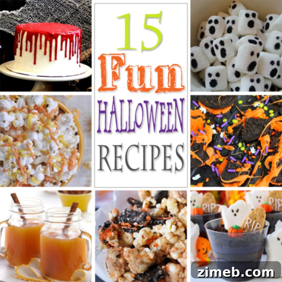 Collage of 15 Fun Halloween Recipes for entertaining guests