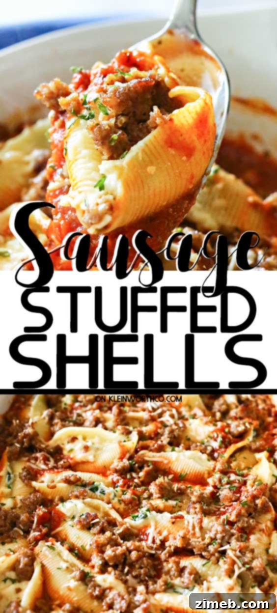 Baked Stuffed Shells 2 Classic Stuffed Shells recipe with sausage, spinach, ricotta, and marinara sauce.