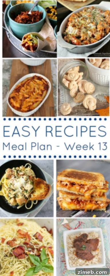 Weekly Meal Plan featuring a variety of easy dinner recipes and tips