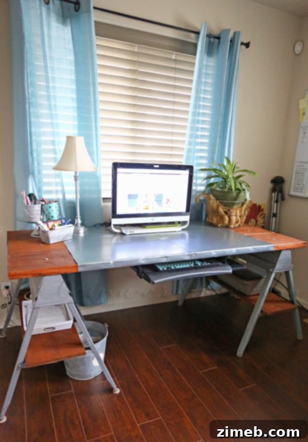 Craft Your Own Shiplap Fireplace 4 Industrial Sawhorse Desk DIY Project