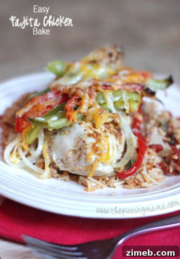 A golden-brown Chicken Fajita Bake, bursting with colorful peppers, onions, and tender chicken, ready for serving.