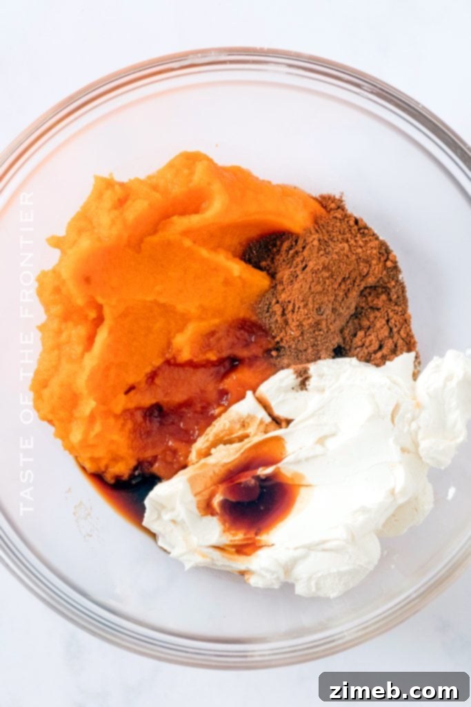 Pumpkin Pie Dip 4 Detailed shot showing how to make Pumpkin Dessert Dip, highlighting its smooth texture.