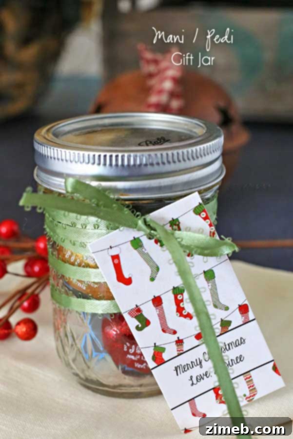Mani Pedi Gift Jar $50 Gift Card Giveaway 2 A beautifully arranged Mani-Pedi Gift Jar, perfect for a thoughtful present.
