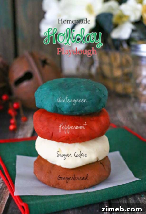 Homemade Holiday Playdough in festive colors, a fun and easy activity for kids during the holiday season.