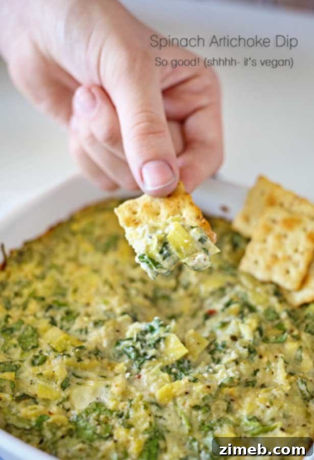 Spinach Artichoke Dip {Vegan}, a creamy and savory dairy-free appetizer