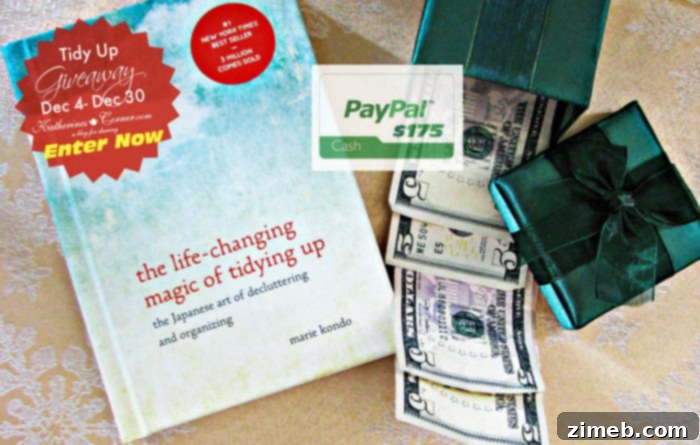 Declutter & Win 3 Image showcasing the prize: The Life-Changing Magic of Tidying Up book and cash