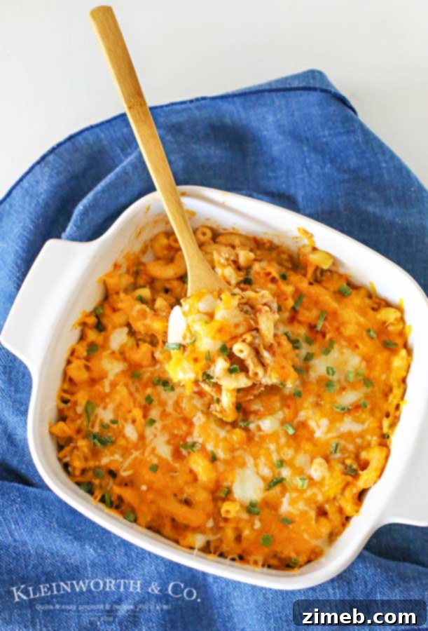 Taco Macaroni Casserole - close up of cheesy goodness
