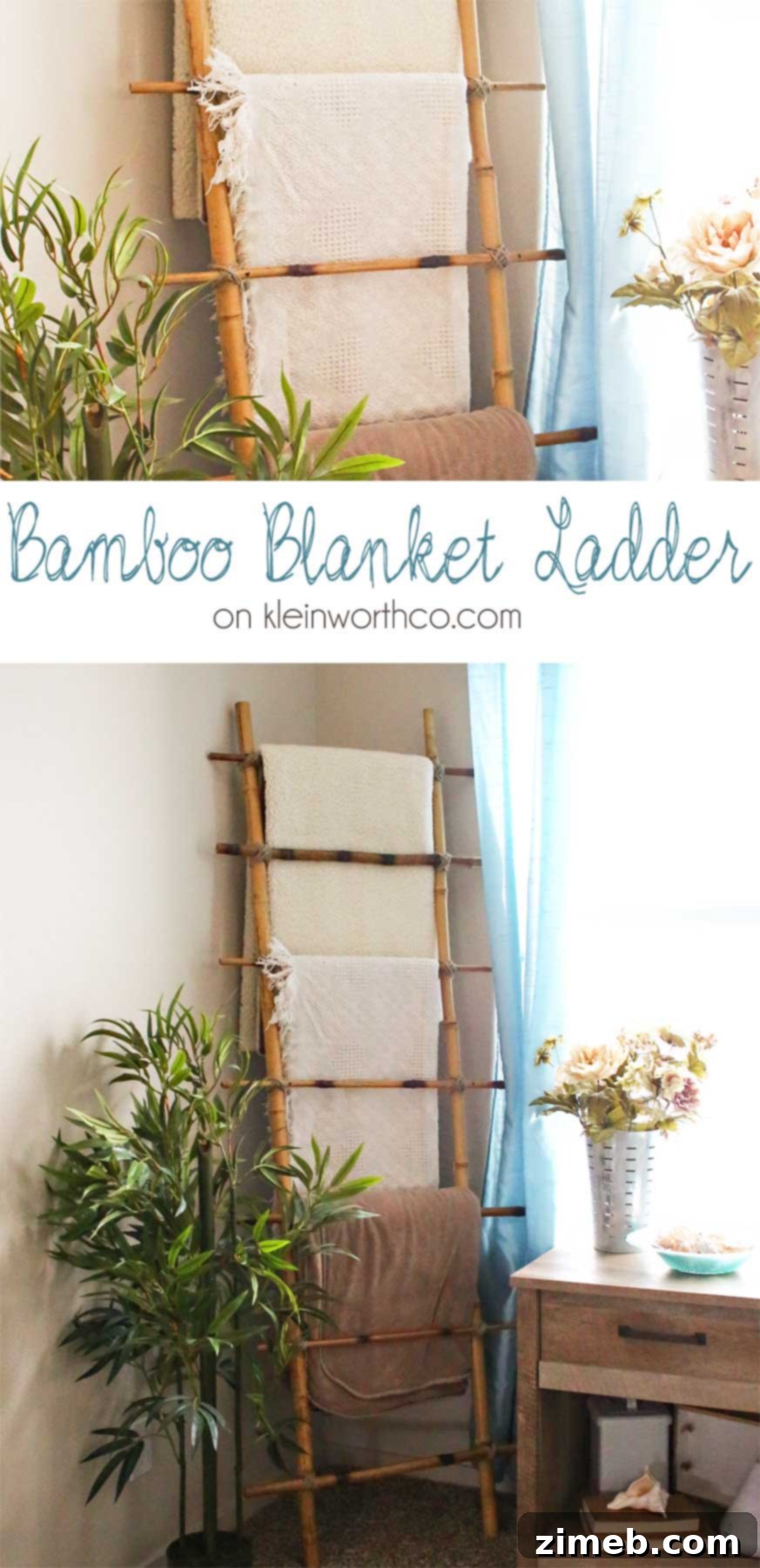 Stylish DIY Bamboo Blanket Ladder with multiple throws