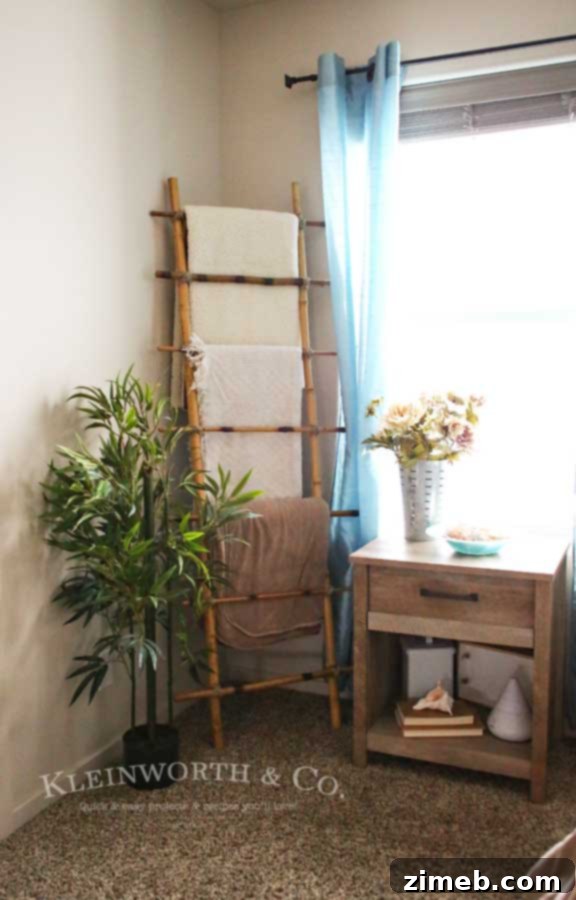 Detail shot of bamboo texture and twine wrapping on the ladder