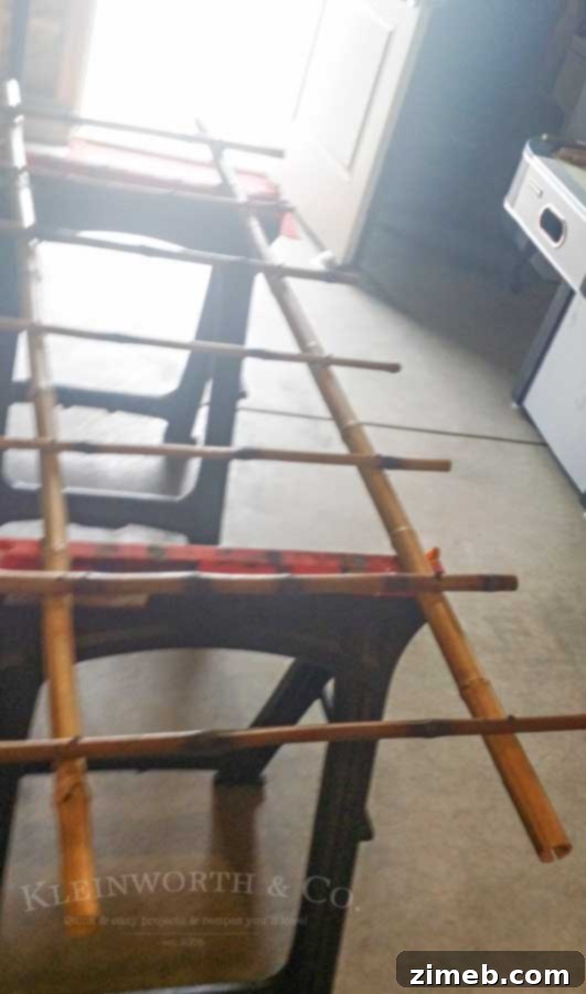 Materials for building a bamboo blanket ladder laid out