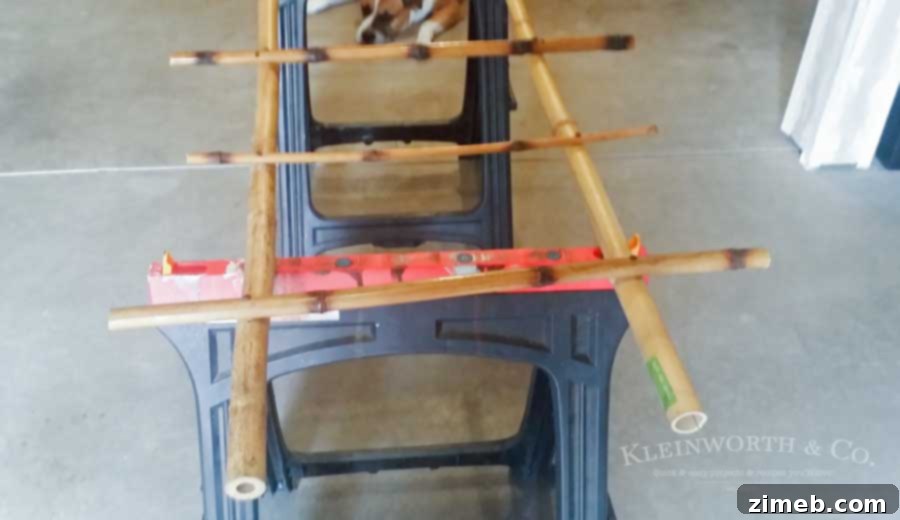 Arrangement of bamboo pieces before assembly
