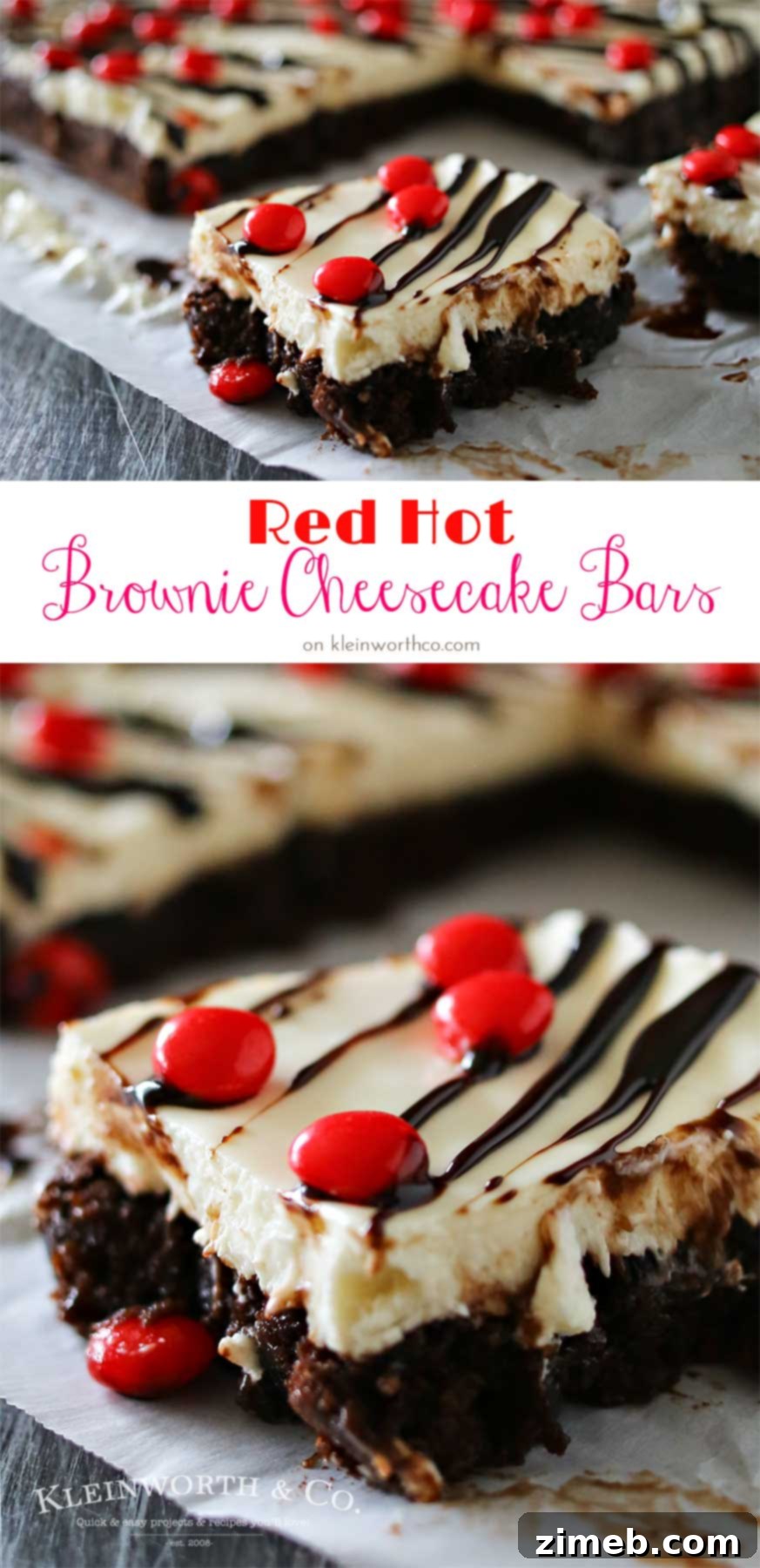 Red Hot Cheesecake Brownie Bars - Top View