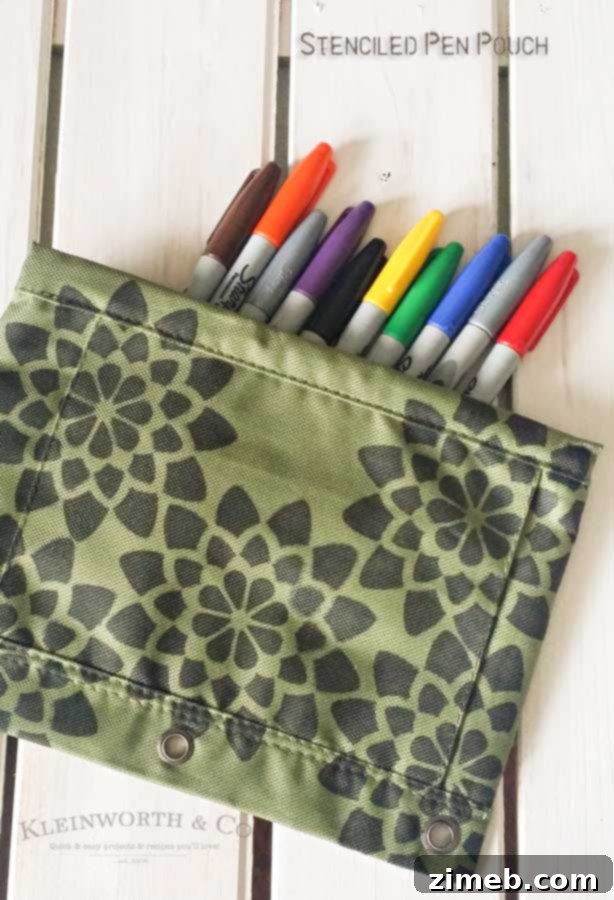 Finished Stenciled Pen Pouch, Personalized School Supply