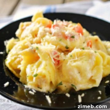 Creamy Tomato Tortellini Alfredo 9 Need an easy family dinner idea that preps in about 20 minutes. Tomato Tortellini Alfredo is tortellini, tomatoes & homemade Alfredo sauce that's amazing! You won't believe how easy this is!