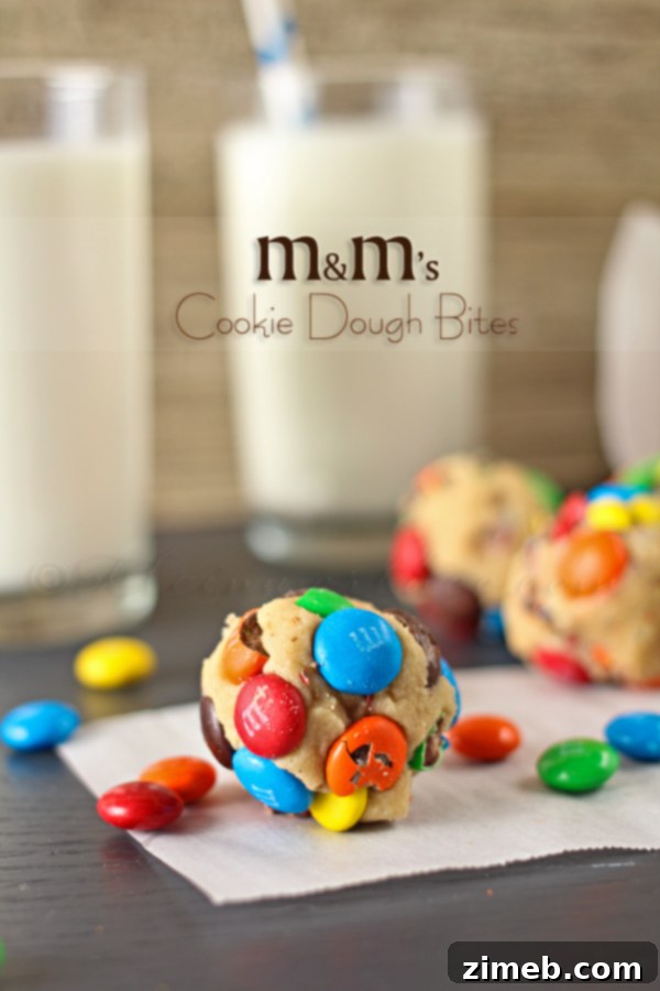Score Big Snickers Cupcakes 7 M&M's Cookie Dough Bites - a quick and easy no-bake dessert for parties.