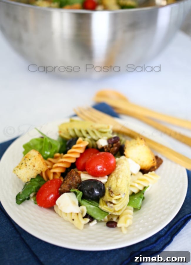 Caprese Pasta Salad, a fresh and colorful cold pasta dish.