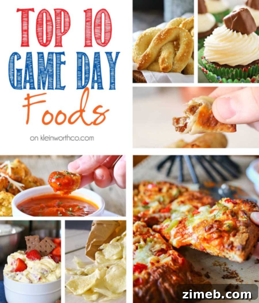 A vibrant spread of delicious game day snacks and appetizers, perfect for any football party, featuring various dips, finger foods, and main dishes.