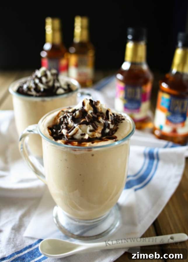Signature Hazelnut Caramel Mocha 4 Ingredients for a Hazelnut Caramel Mocha laid out, including Tate+Lyle syrups.