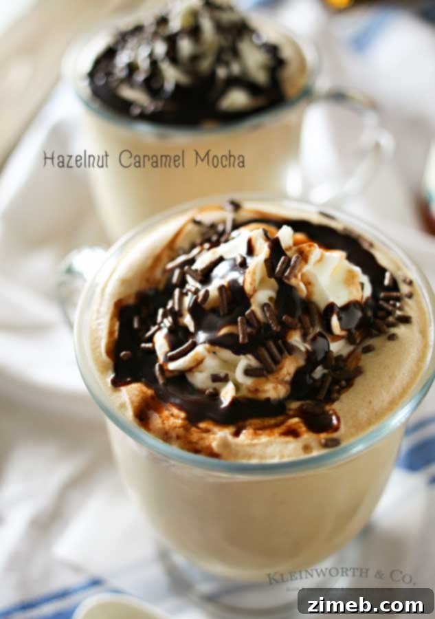 Signature Hazelnut Caramel Mocha 7 A beautifully prepared Hazelnut Caramel Mocha in a mug, garnished and ready to drink.