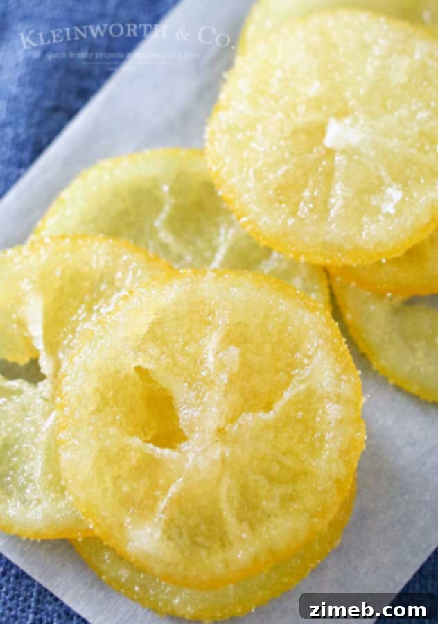Sugared Lemon Gems 3 Beautiful Candied Lemon Slices are perfect for topping on pastries, cupcakes, cocktails & more spring treats! Easy recipe & a great way to use those lemons. Plus you can use all the leftover lemon simple syrup to add to all your favorite cocktails later. Don't miss how I use it as the key ingredient in my most popular recipe here on Kleinworth & Co.