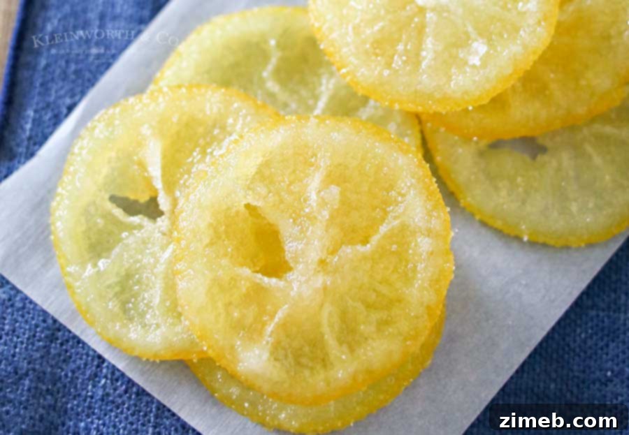 Sugared Lemon Gems 4 Beautiful Candied Lemon Slices are perfect for topping on pastries, cupcakes, cocktails & more spring treats! Easy recipe & a great way to use those lemons. Plus you can use all the leftover lemon simple syrup to add to all your favorite cocktails later. Don't miss how I use it as the key ingredient in my most popular recipe here on Kleinworth & Co.