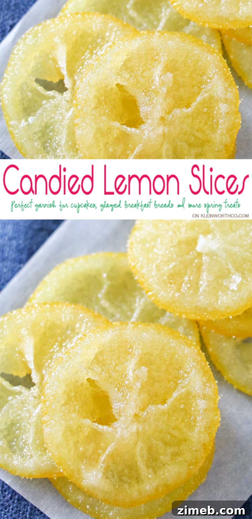 Sugared Lemon Gems 5 Beautiful Candied Lemon Slices are perfect for topping on pastries, cupcakes, cocktails & more spring treats! Easy recipe & a great way to use those lemons. Plus you can use all the leftover lemon simple syrup to add to all your favorite cocktails later. Don't miss how I use it as the key ingredient in my most popular recipe here on Kleinworth & Co.