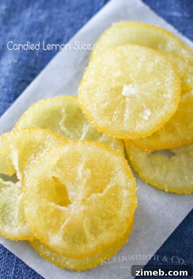 Sugared Lemon Gems 10 Beautiful Candied Lemon Slices are perfect for topping on pastries, cupcakes, cocktails & more spring treats! Easy recipe & a great way to use those lemons. Plus you can use all the leftover lemon simple syrup to add to all your favorite cocktails later. Don't miss how I use it as the key ingredient in my most popular recipe here on Kleinworth & Co.