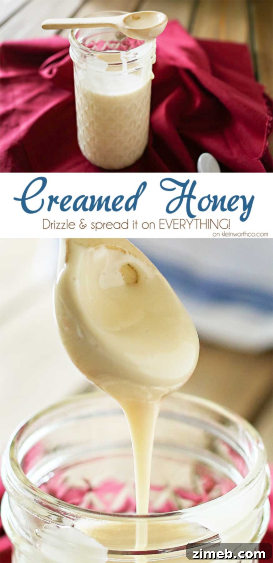Creamed Honey 9 Ingredients for making homemade creamed honey, including a jar of raw honey.