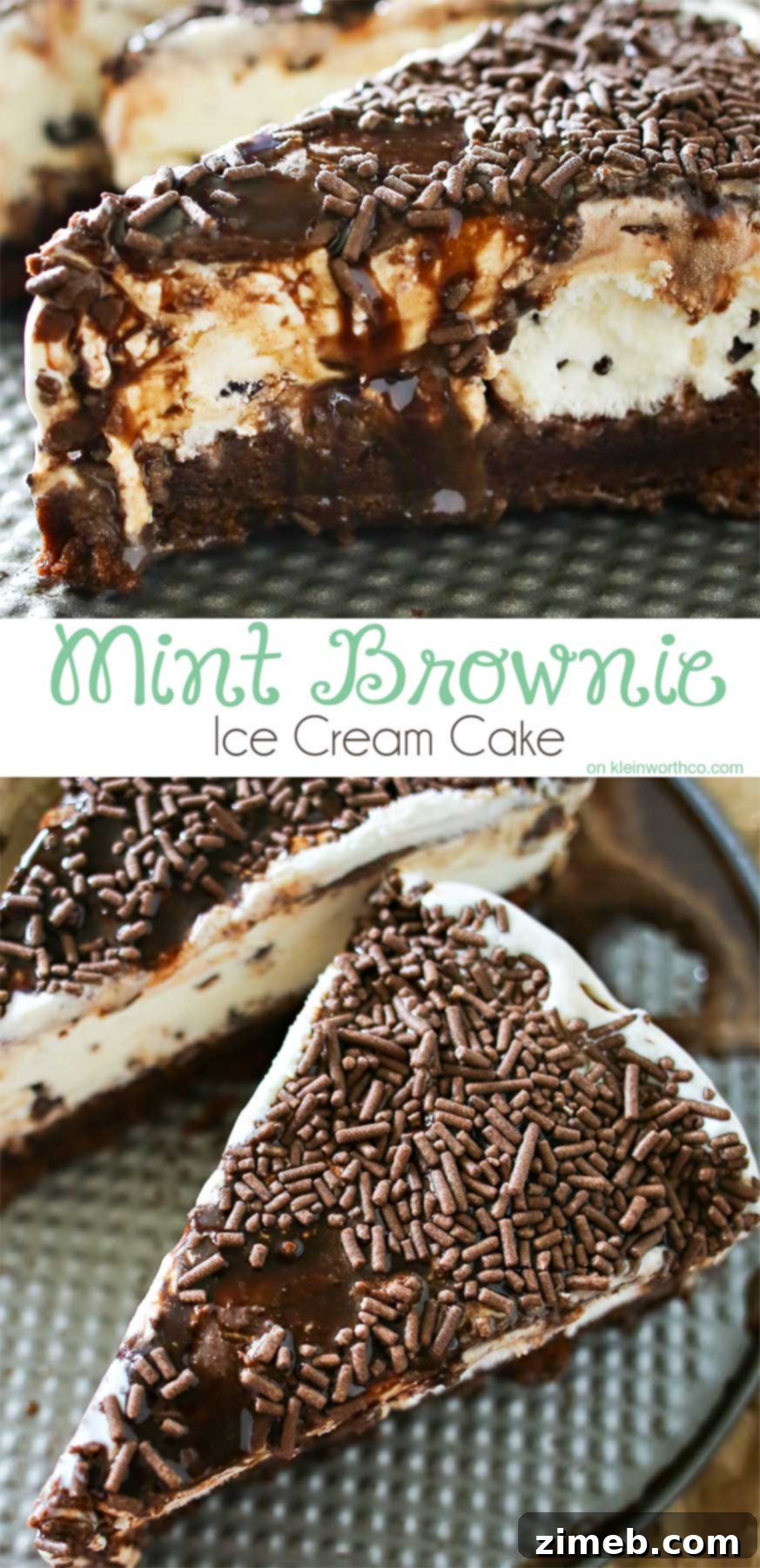Mint Brownie Bliss Ice Cream Cake 2 An irresistible Mint Brownie Ice Cream Cake featuring a rich brownie base, vibrant green mint ice cream, generous chocolate syrup, and colorful sprinkles, perfect for any celebration.