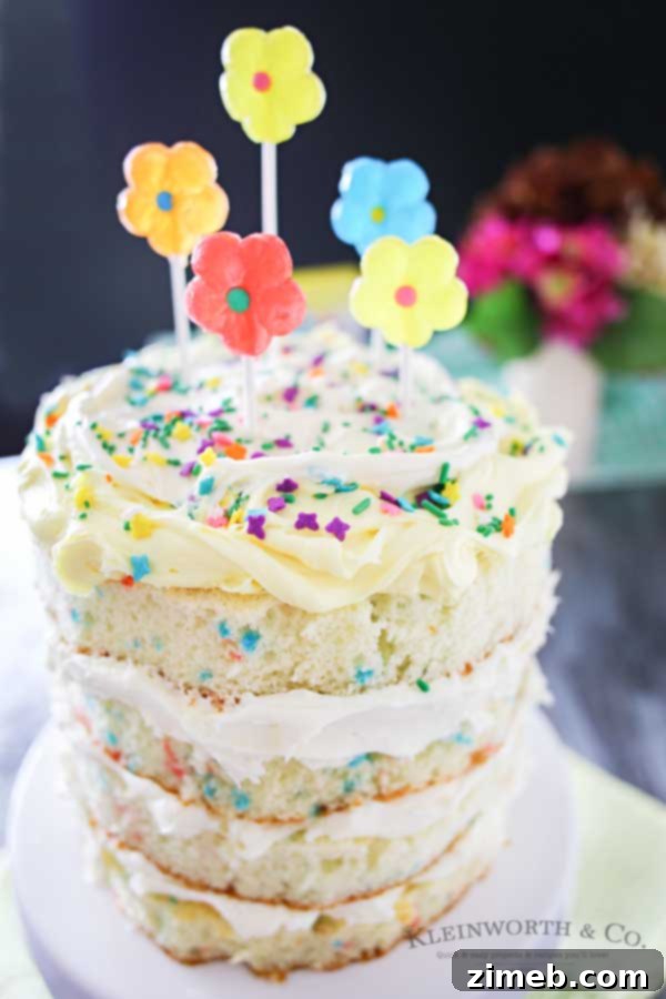 Spring Funfetti Cake 6 Spring celebrations are fun & easy with this Spring Funfetti® Cake. You can create fun family moments with this cake recipe as one of your Easter desserts. Using frosting just in-between layers for that