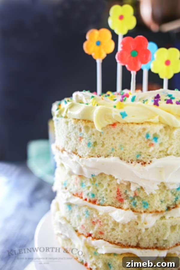 Spring Funfetti Cake 8 Spring celebrations are fun & easy with this Spring Funfetti® Cake. You can create fun family moments with this cake recipe as one of your Easter desserts. Using frosting just in-between layers for that