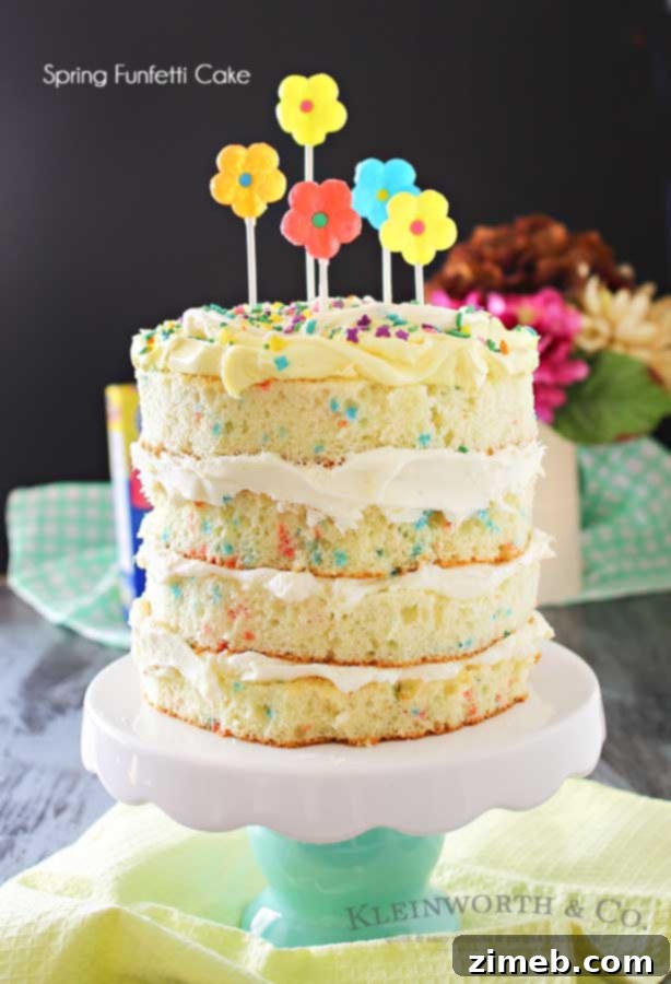 Spring Funfetti Cake 9 Spring celebrations are fun & easy with this Spring Funfetti® Cake. You can create fun family moments with this cake recipe as one of your Easter desserts. Using frosting just in-between layers for that