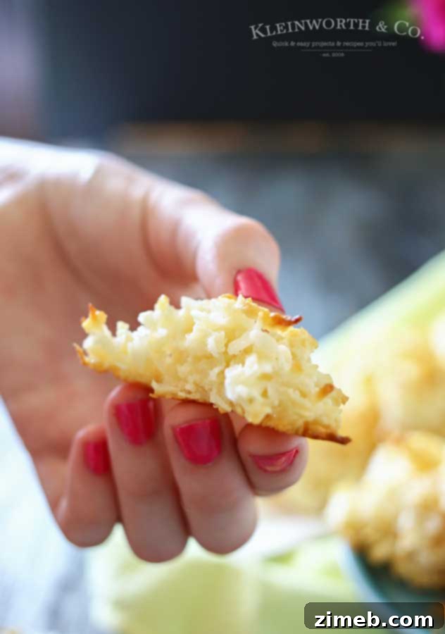 Sweet Coconut Cloud Bites 4 Coconut Macaroons - a simple recipe made without eggs, offering a thick and chewy texture.
