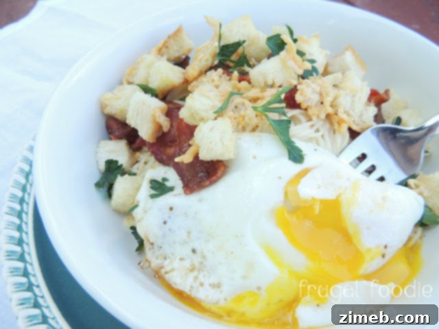 25 Delicious Egg Recipes 13 Bacon & Egg Angel Hair Pasta, a quick and savory pasta dish.