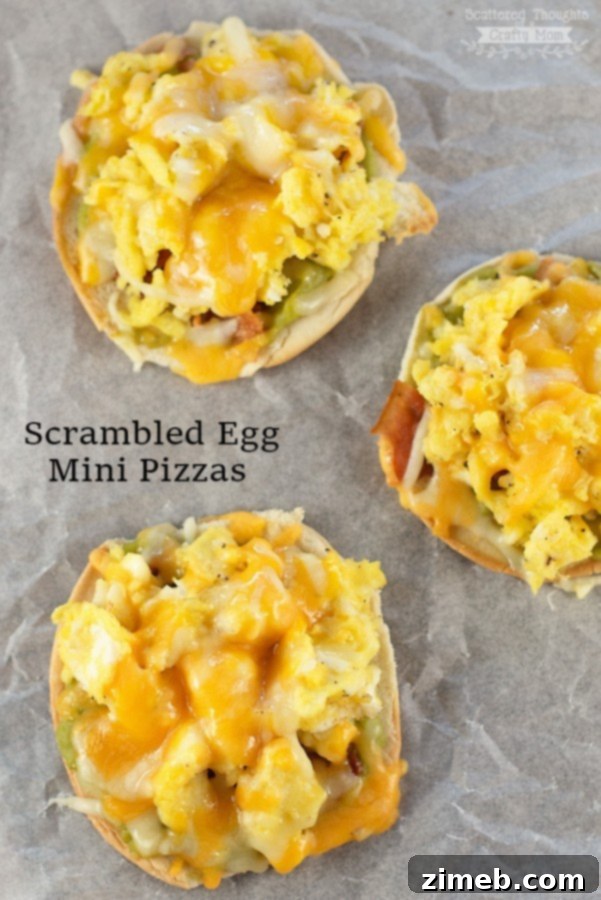 25 Delicious Egg Recipes 15 Golden-brown Scrambled Egg Mini Pizzas, topped with various ingredients.