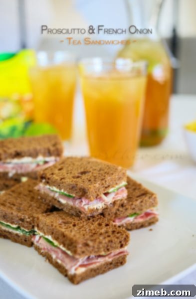 25 Delicious Egg Recipes 29 Elegant Prosciutto & French Onion Tea Sandwiches, thinly sliced and layered.