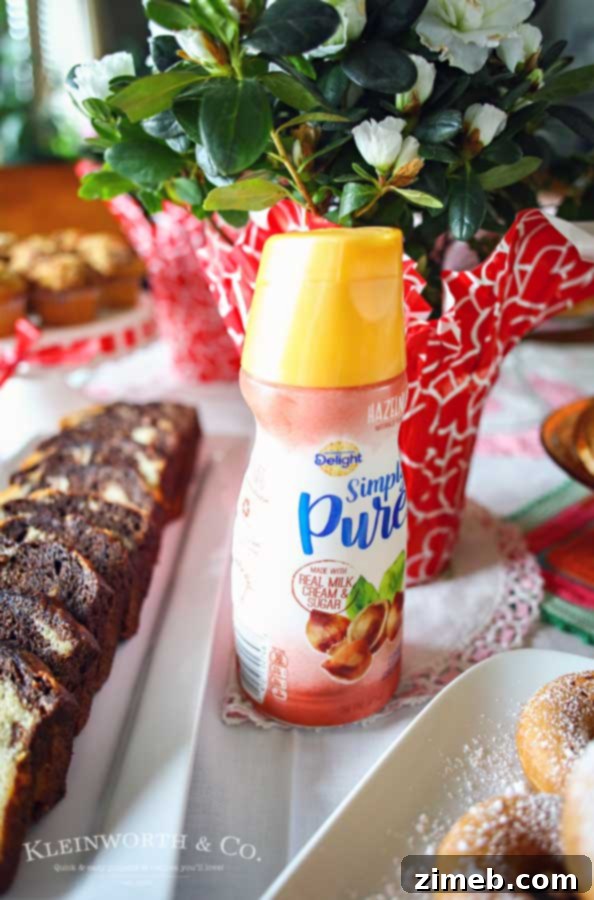 Caramel Swirled Whole Wheat Delights 8 A selection of coffee creamers, including International Delight Simply Pure, arranged elegantly for guests at a coffee party.