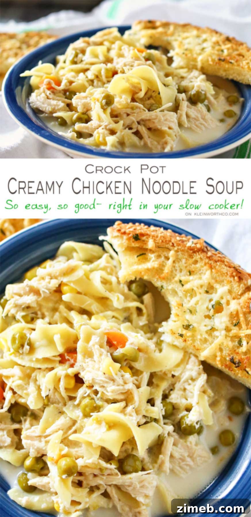 Velvety Chicken Noodle Soup 2 Easy family dinner ideas like this simple crock pot Creamy Chicken Noodle Soup quickly becomes a dinner time favorite. Just toss it all in the slow cooker & dinner is done with little effort. But oh man is it delicious! Absolutely the perfect easy chicken recipe! Don't miss my tips for speeding up the prep process too!