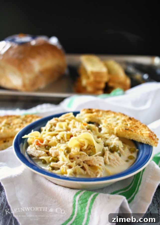Velvety Chicken Noodle Soup 4 Easy family dinner ideas like this simple crock pot Creamy Chicken Noodle Soup quickly becomes a dinner time favorite. Just toss it all in the slow cooker & dinner is done with little effort. But oh man is it delicious! Absolutely the perfect easy chicken recipe! Don't miss my tips for speeding up the prep process too!
