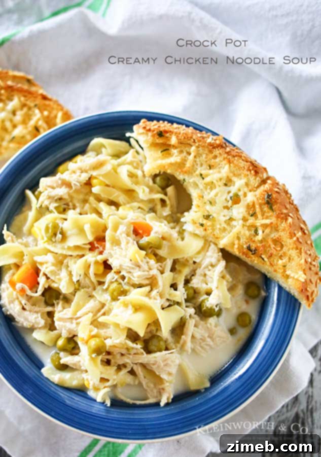 Velvety Chicken Noodle Soup 6 Easy family dinner ideas like this simple crock pot Creamy Chicken Noodle Soup quickly becomes a dinner time favorite. Just toss it all in the slow cooker & dinner is done with little effort. But oh man is it delicious! Absolutely the perfect easy chicken recipe! Don't miss my tips for speeding up the prep process too!