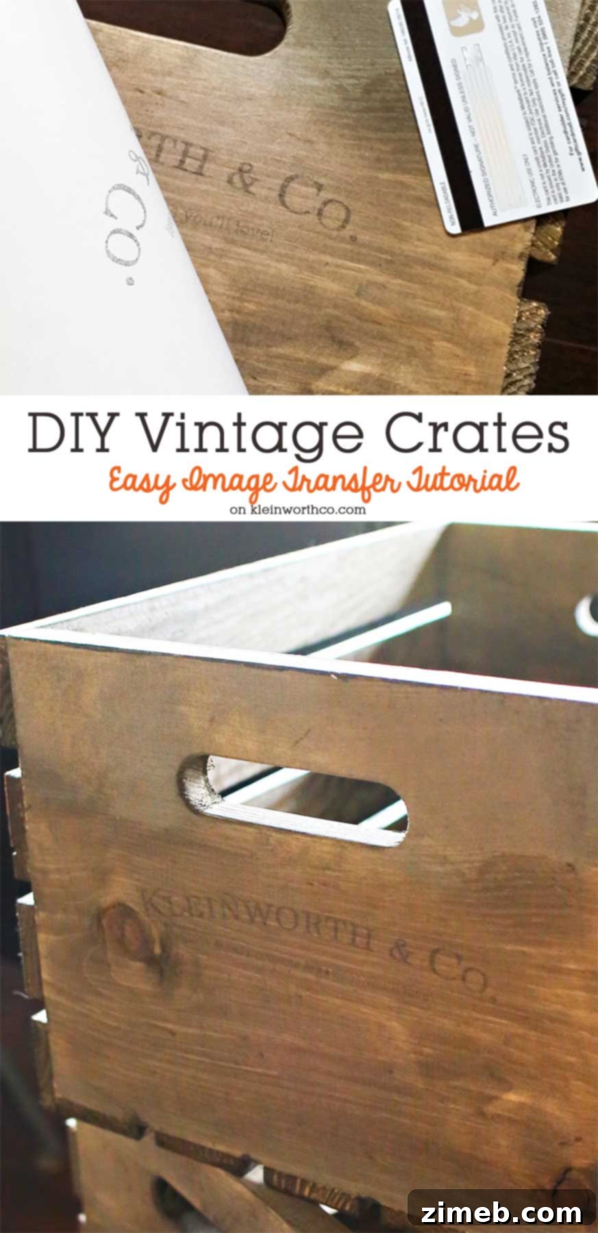 Crafting Vintage Crates: Effortless Image Transfer for Rustic Decor 2 Finished DIY Vintage Crates with a rustic K&Co. logo transferred onto the wood