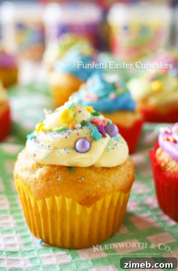 Funfetti Easter Cupcakes, a colorful and easy dessert recipe perfect for family celebrations.